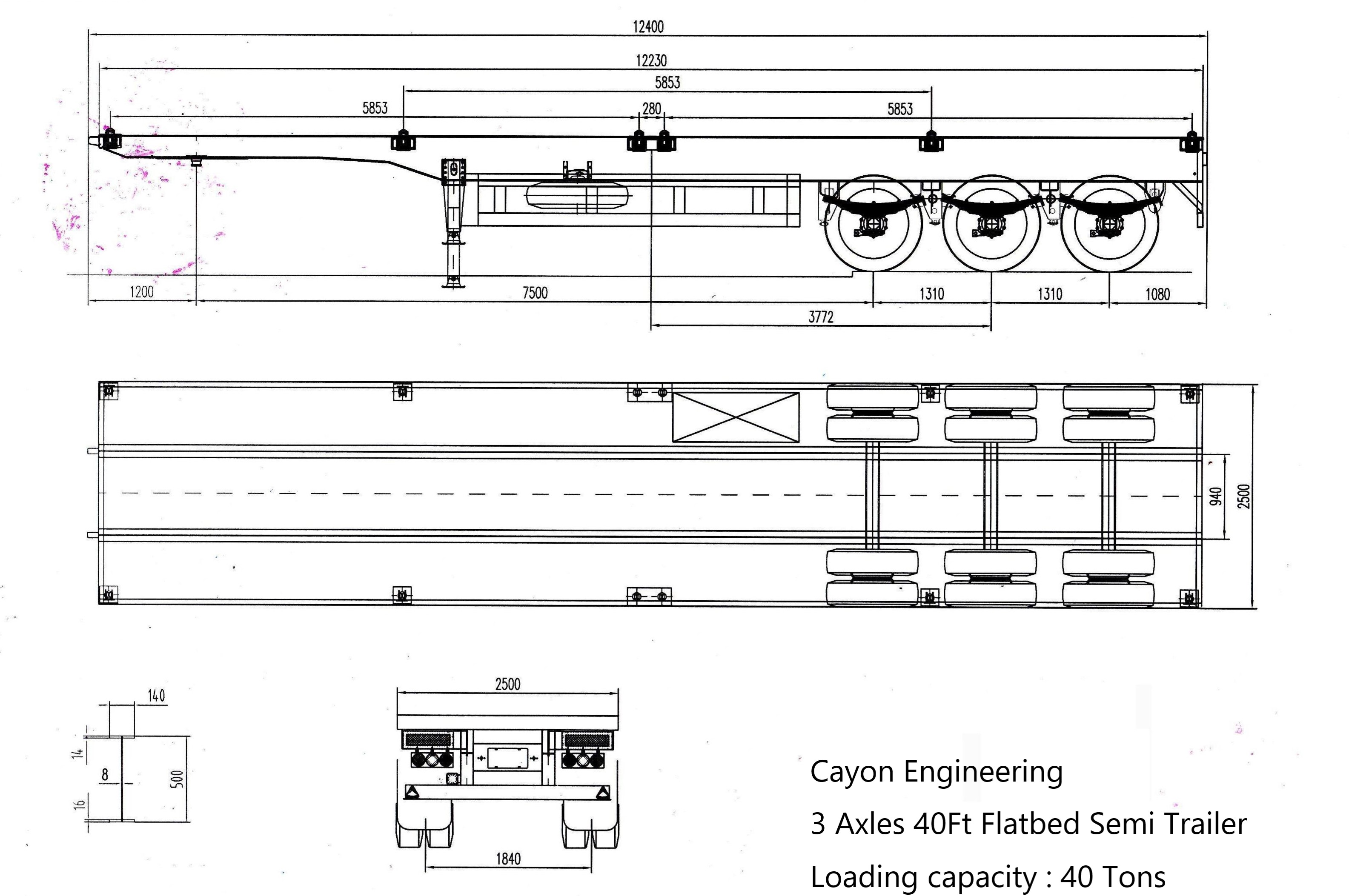 3 axles 40ft flatbed trailer